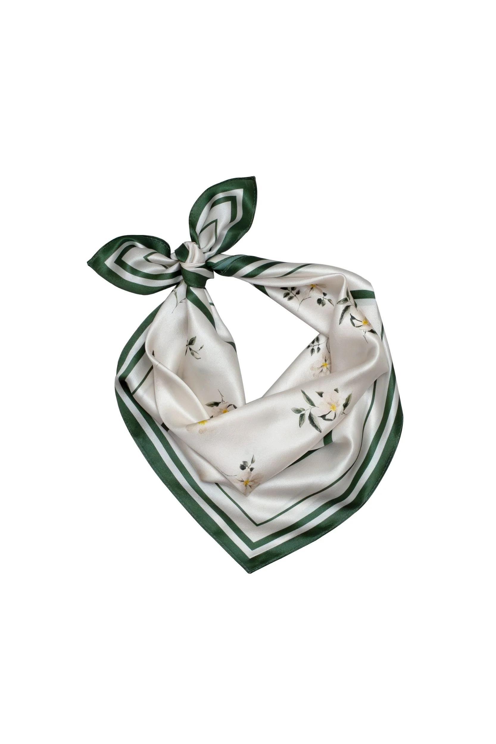 Small Floral Print Natural Silk Scarf | Beige Collection - Image 4