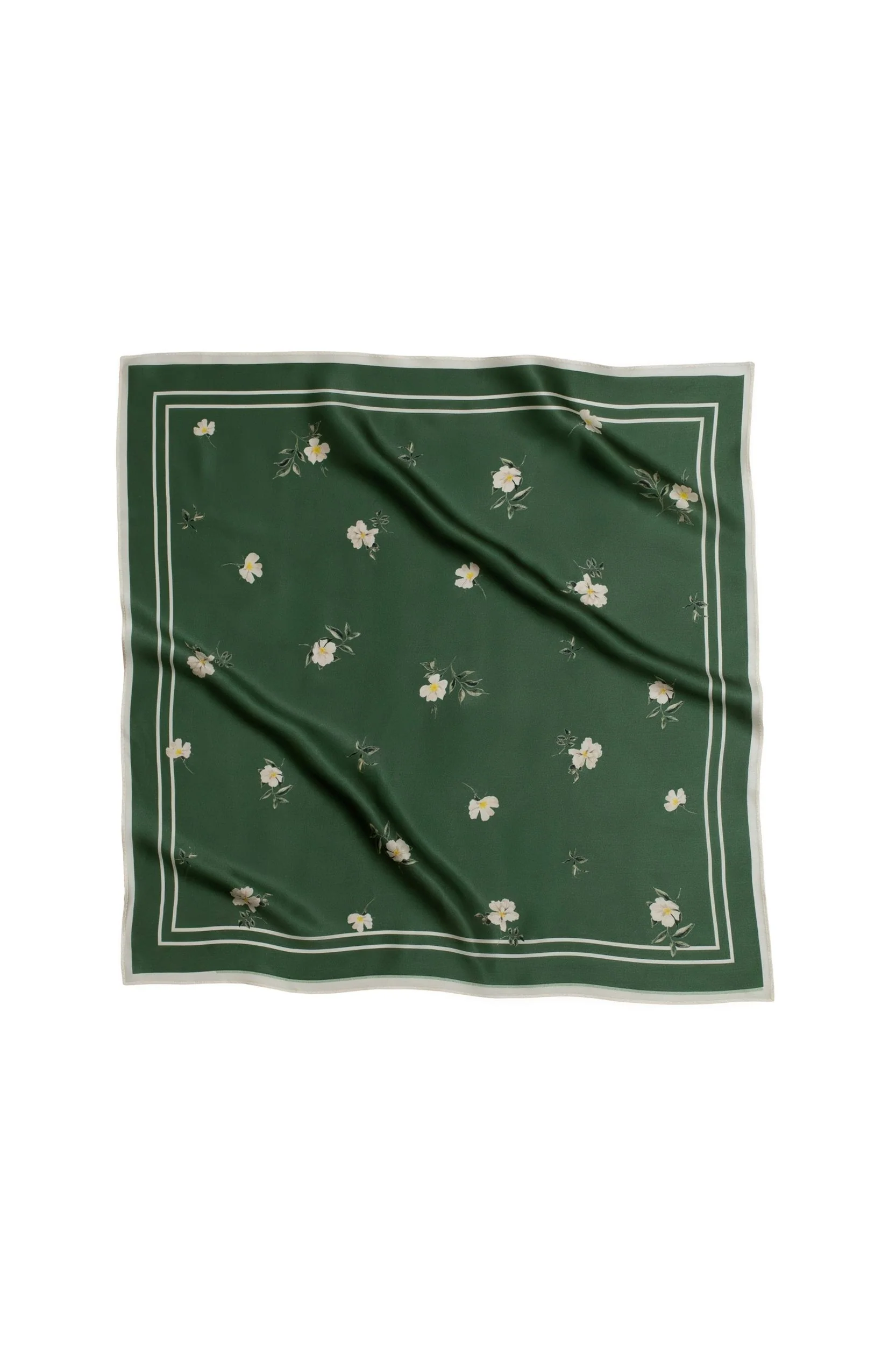 Small Floral Print Natural Silk Scarf | Green Collection