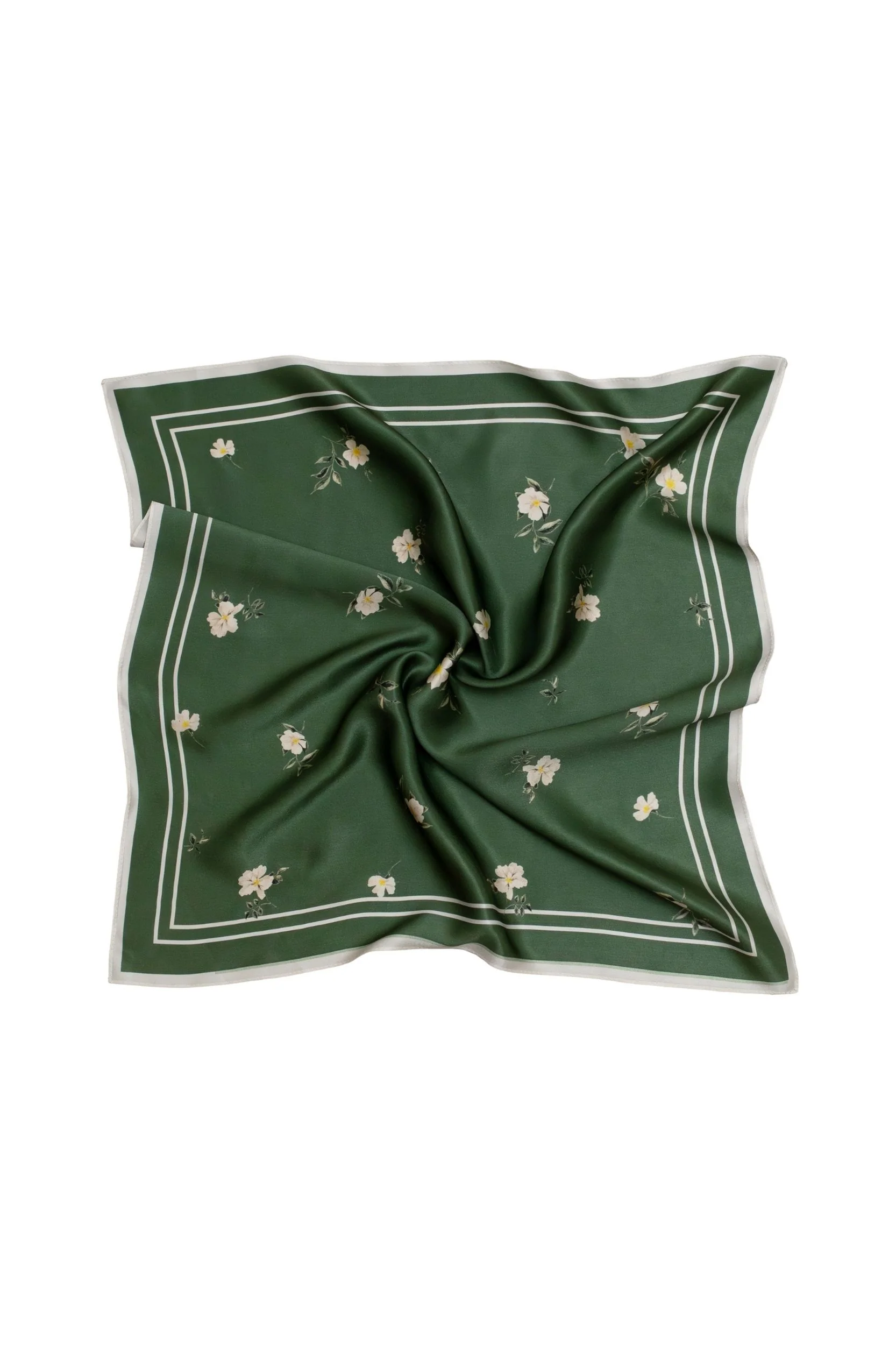 Small Floral Print Natural Silk Scarf | Green Collection - Image 4