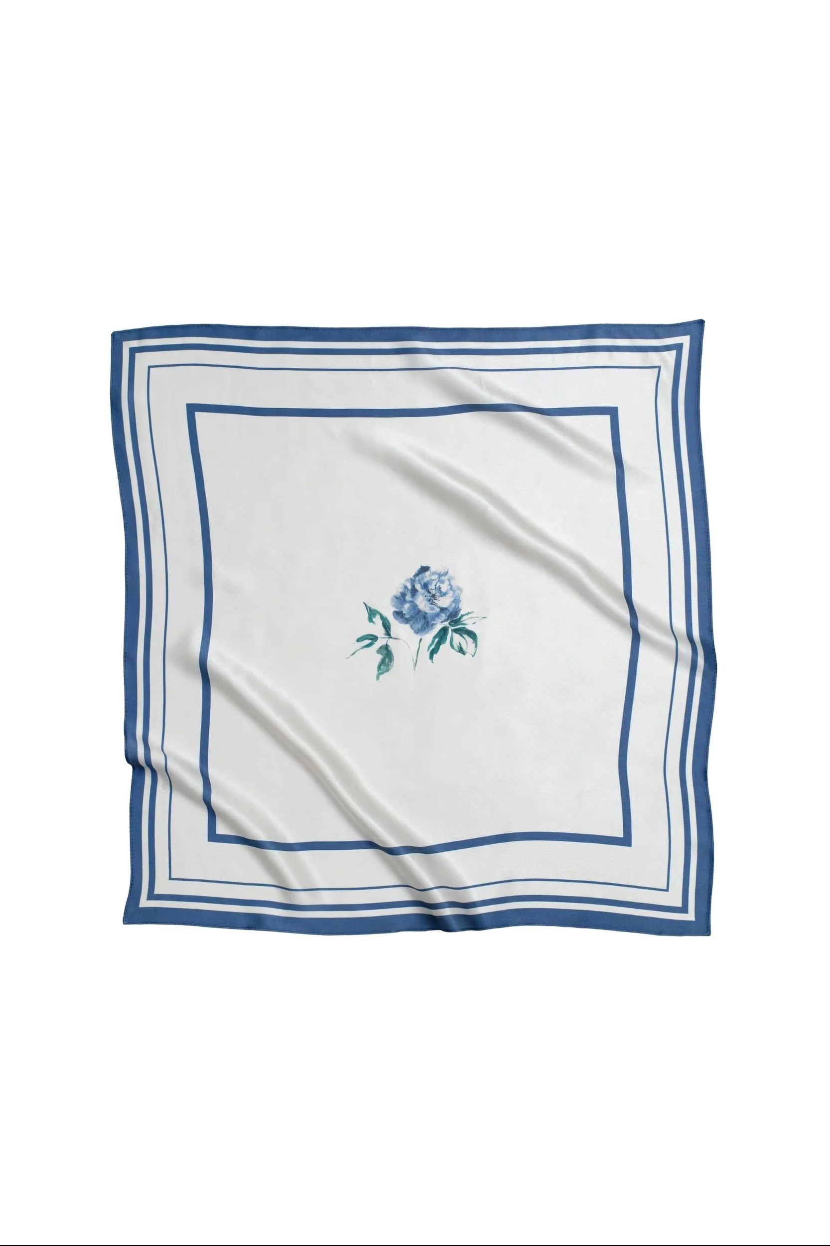 Small Minimal Floral Natural Silk Scarf | Blue Collection