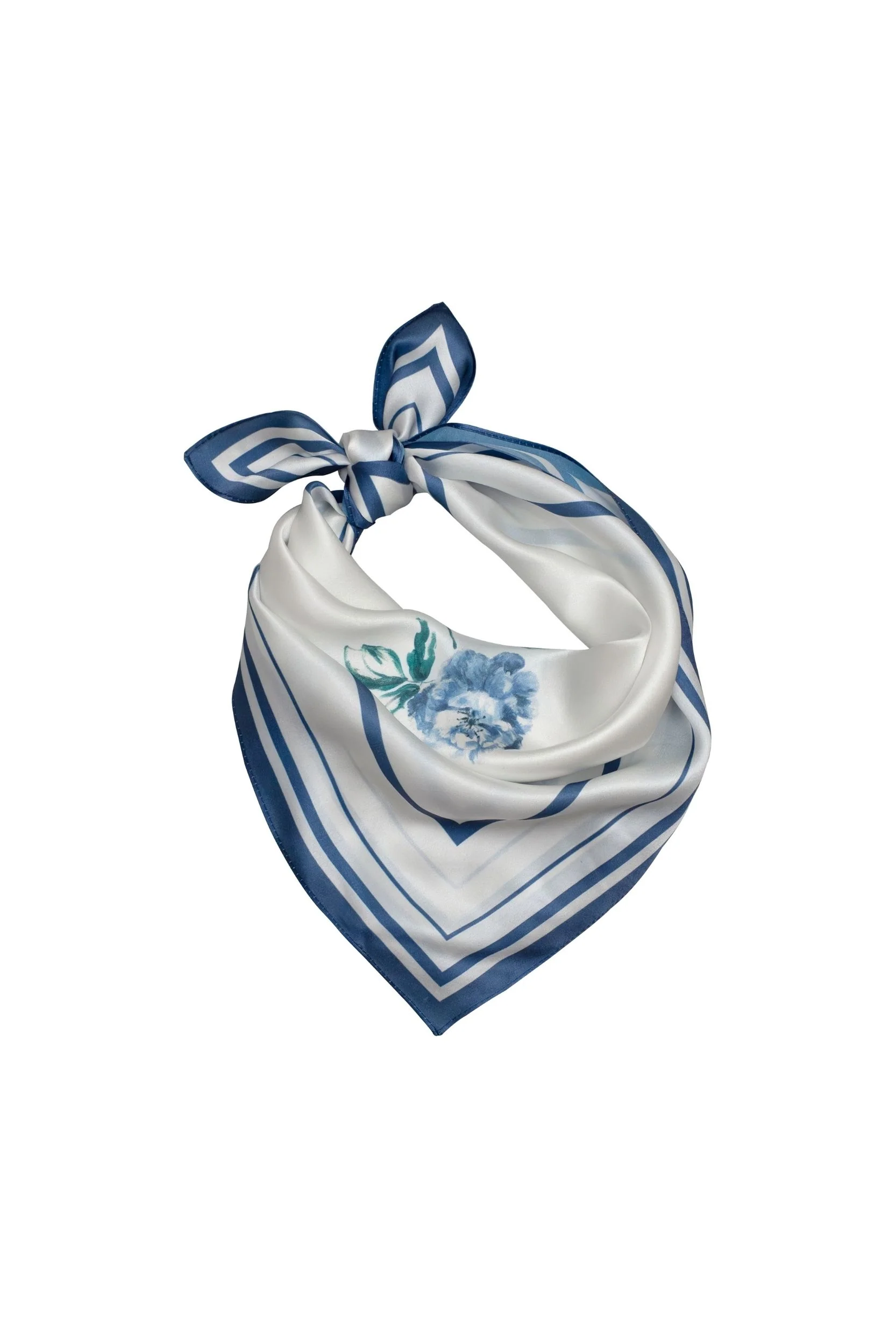 Small Minimal Floral Natural Silk Scarf | Blue Collection - Image 5