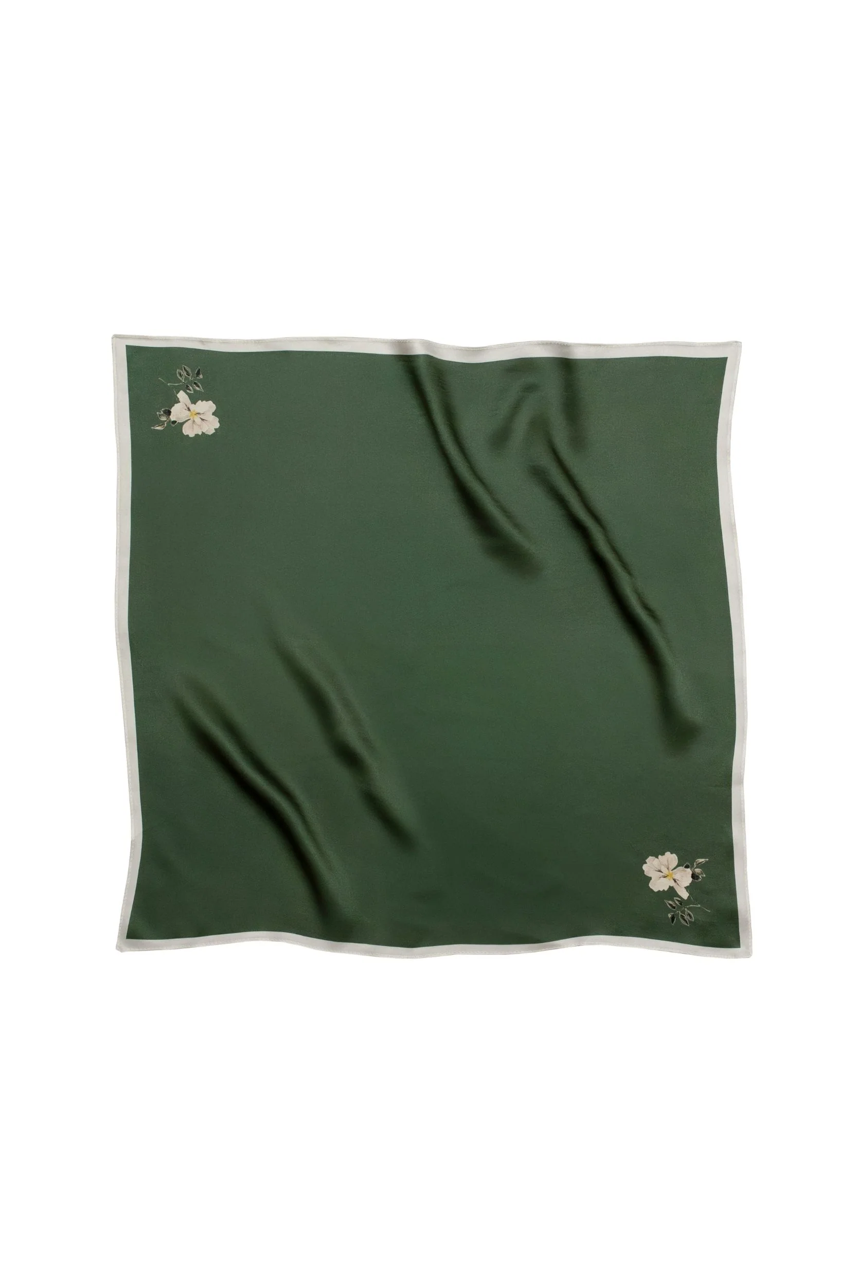 Small Minimal Floral Natural Silk Scarf | Green Collection