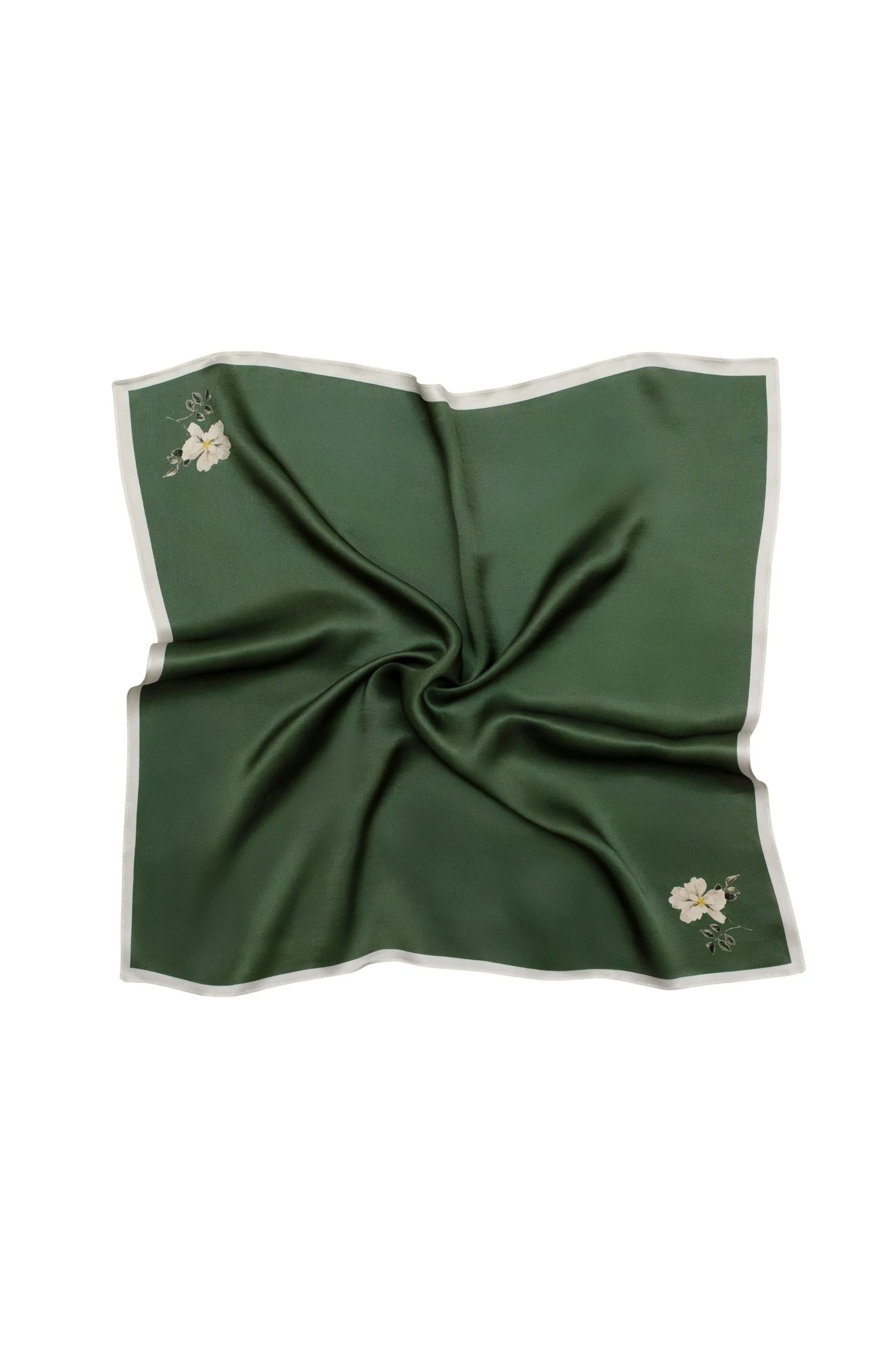Small Minimal Floral Natural Silk Scarf | Green Collection - Image 4