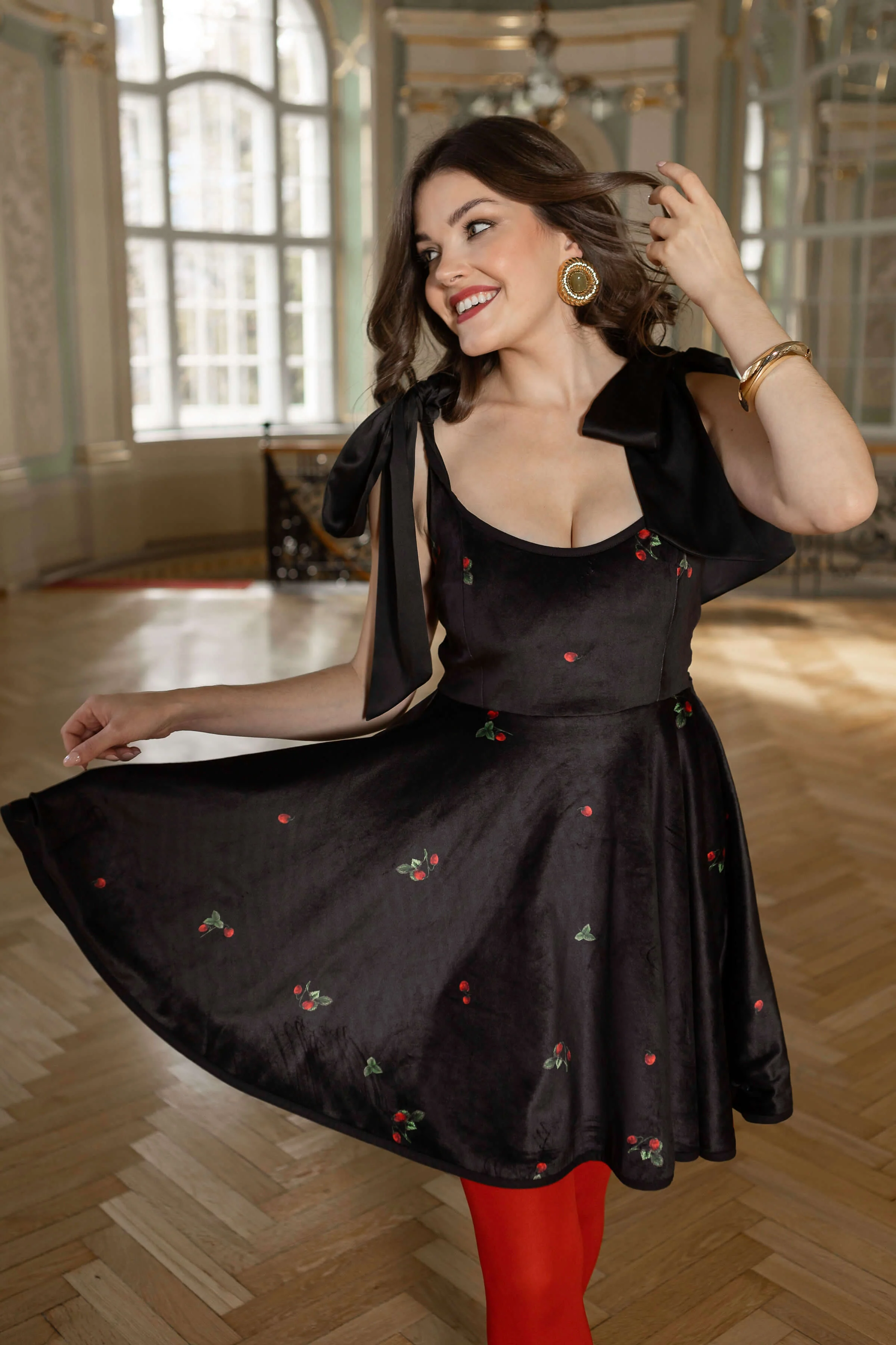 Velvet A-Line Dress with Tie Straps | Berry Swing - Image 4