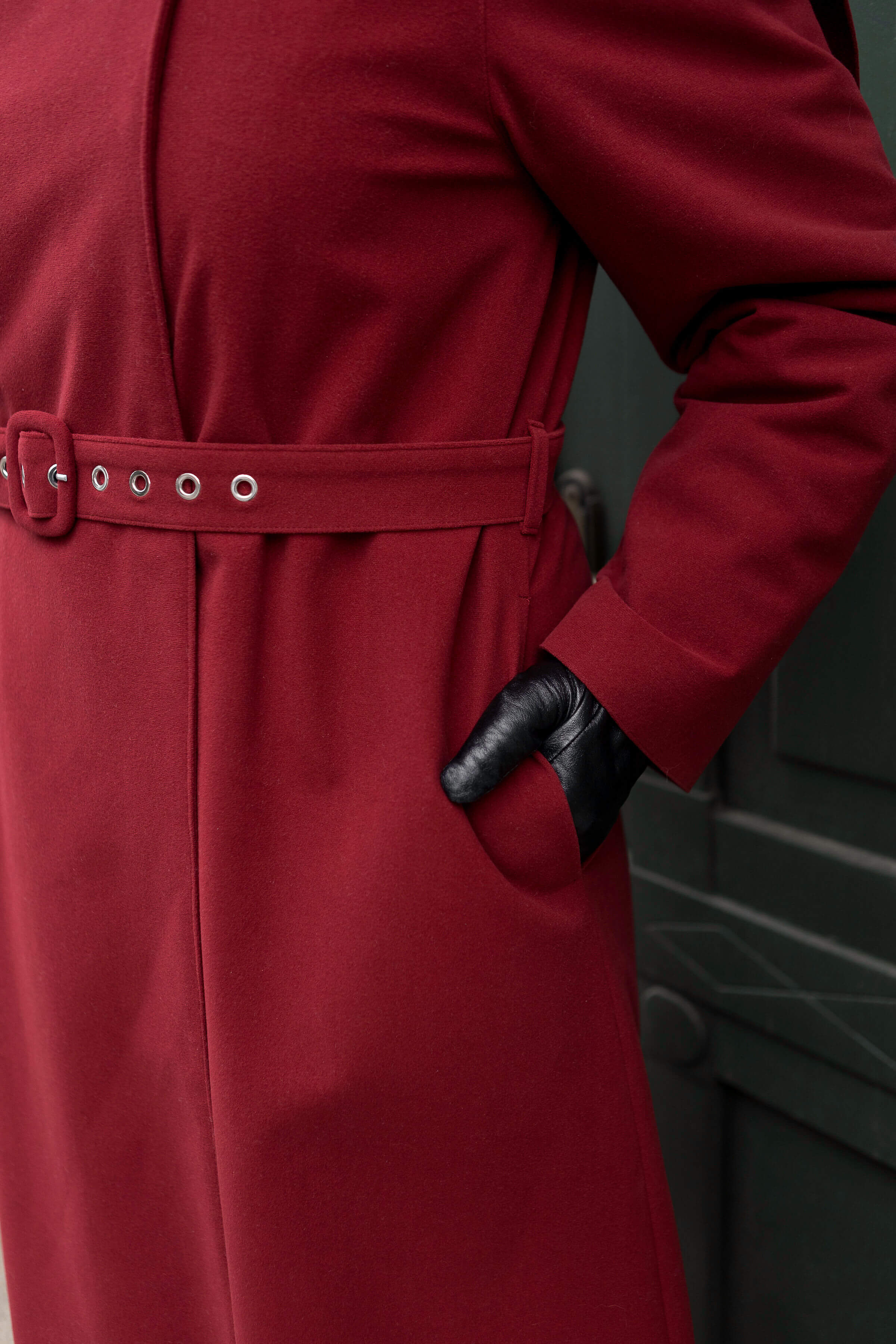 Warm Double Breasted Coat with Hood & Scarf | Winter Maroon - Image 8