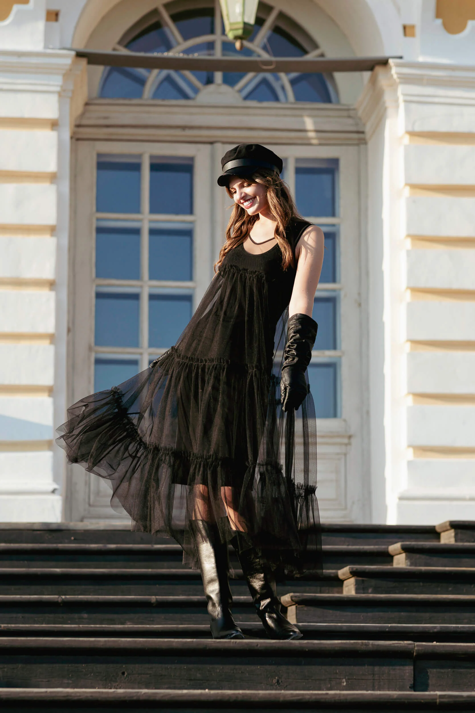 Women’s Sleeveless Black Midi-Length Tulle Dress | Sheer Romance
