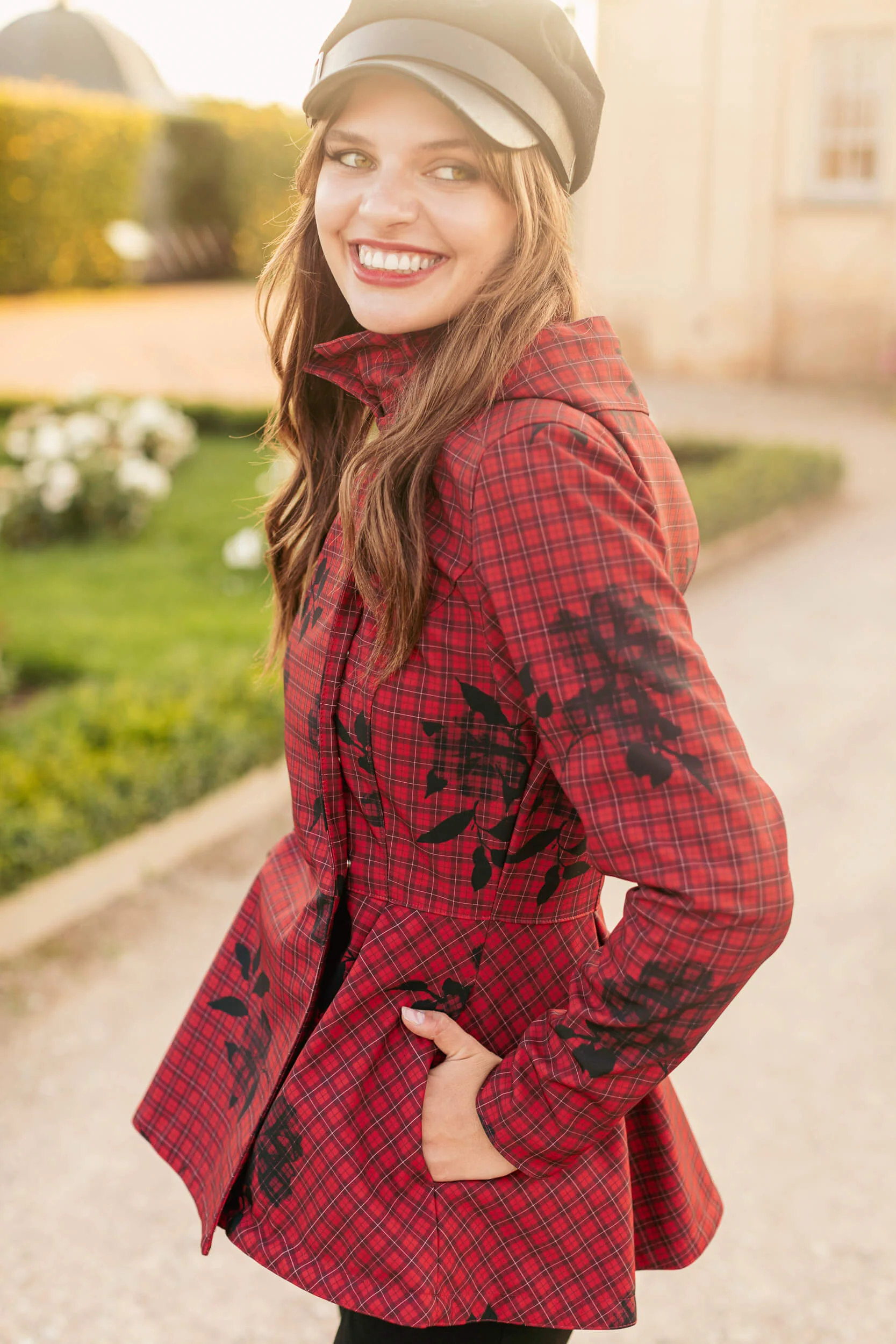 Double Breasted Jacket with Detachable Hood in Red | Crimson Heart