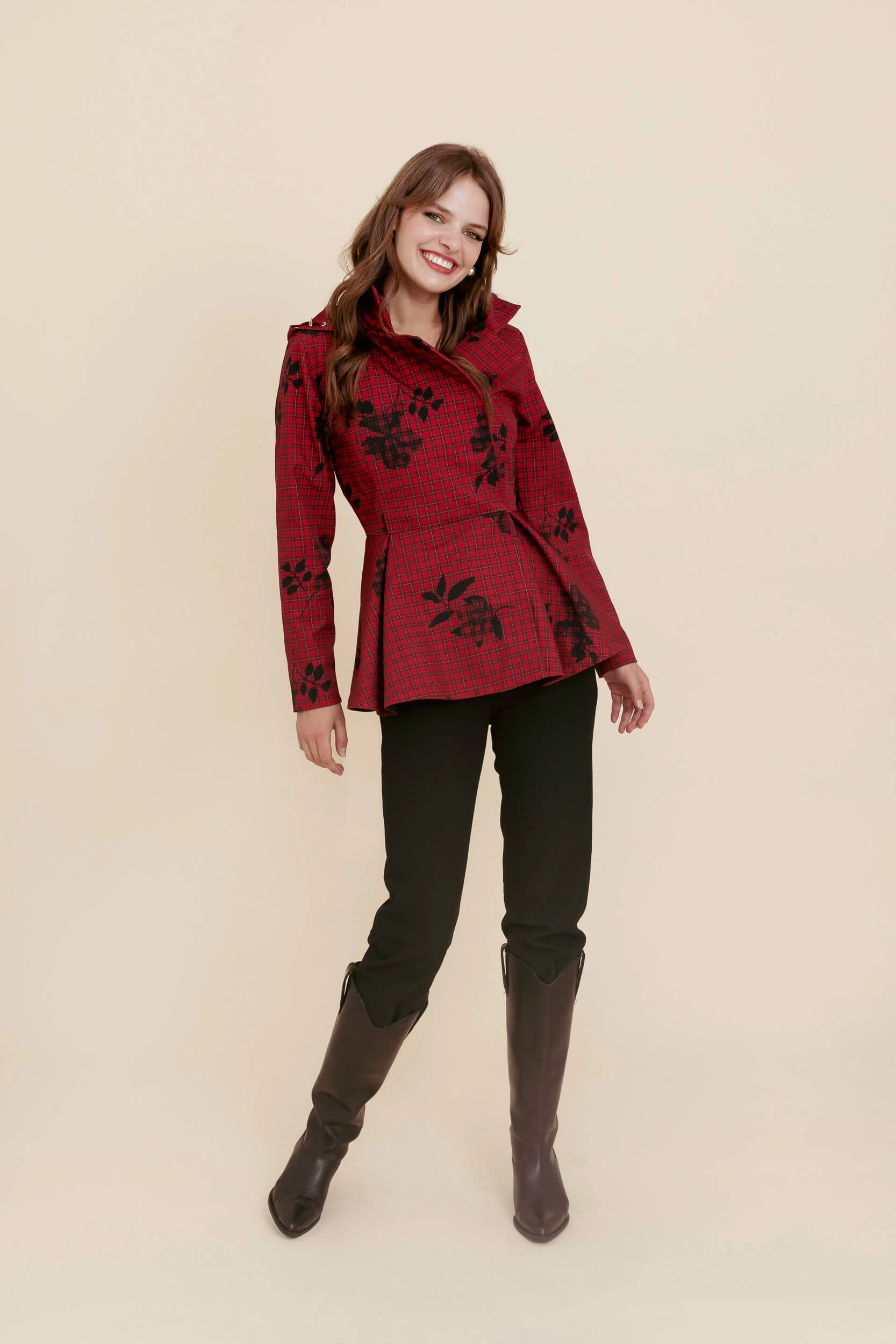 Double Breasted Jacket with Detachable Hood in Red | Crimson Heart - Image 9